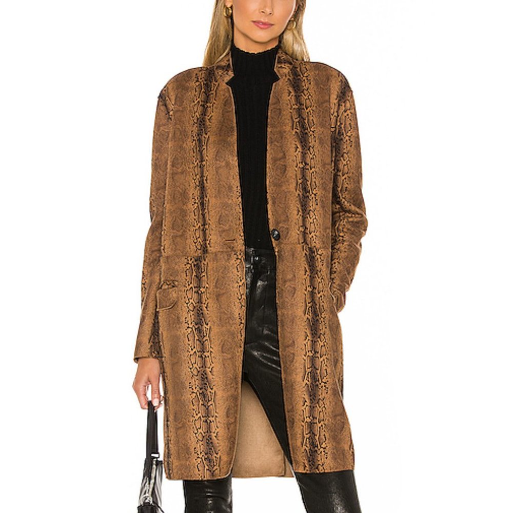 Blank NYC snake charmer faux suede snake print longline jacket size small